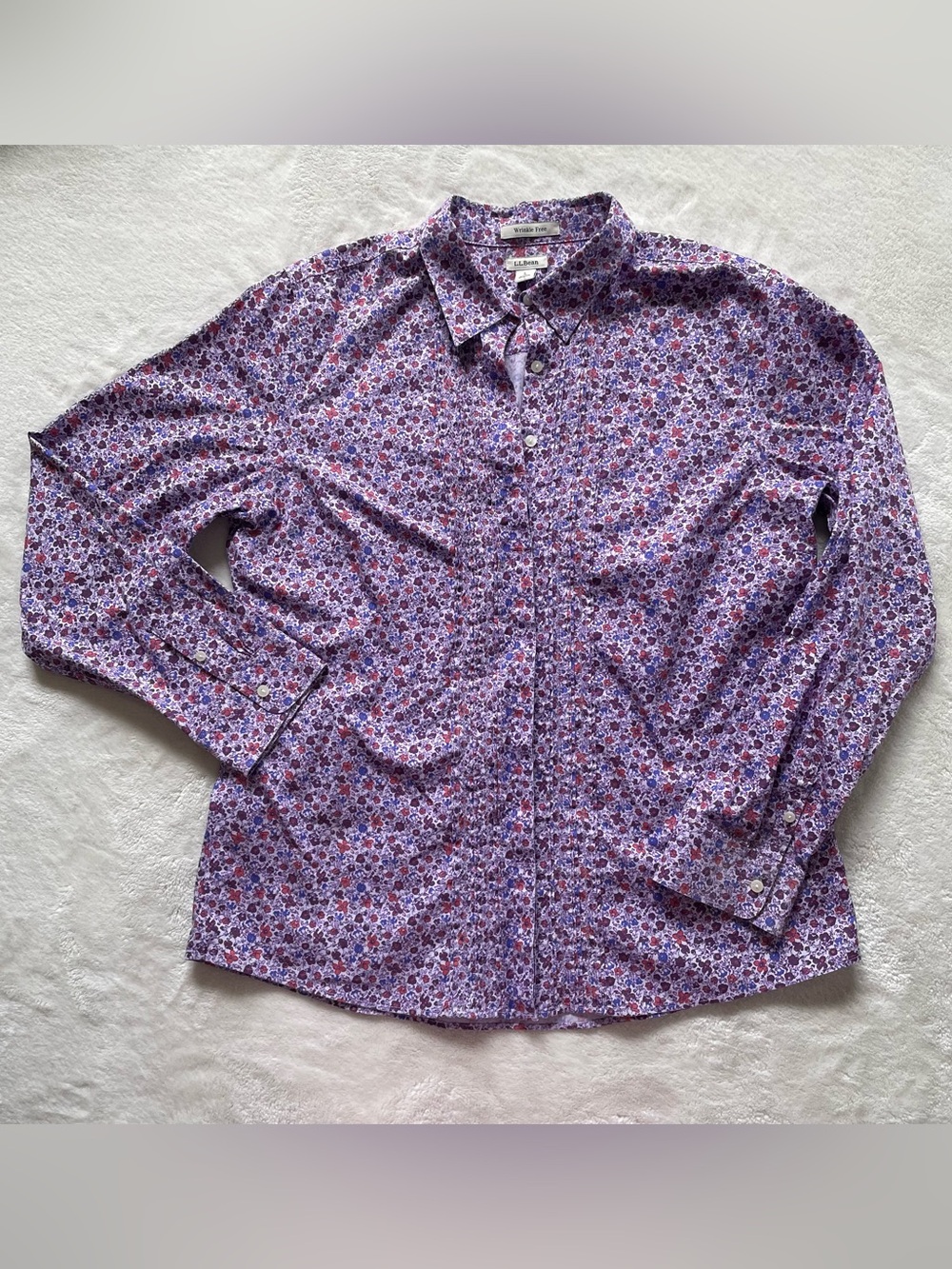 L.L. Bean Purple Floral Button-Down Shirt - Picture 2 of 12